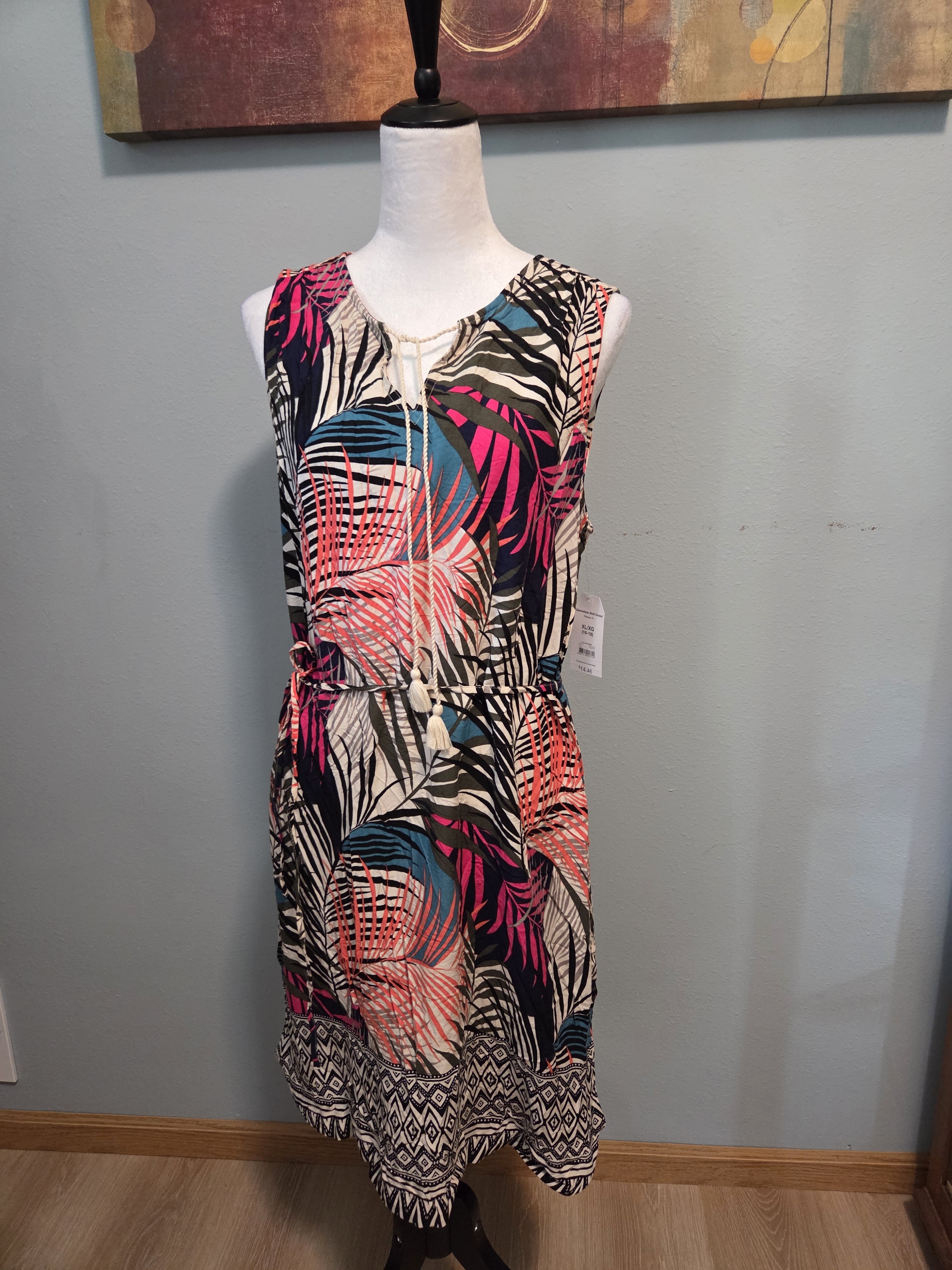 Time And Tru Black, Pink & Teal Tropical Shift Dress